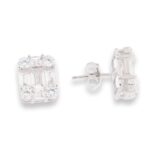 Baguette Cluster Stud Earrings - Silver