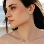 Sea Blue Heart - Stud Earrings - Silver - Image 2
